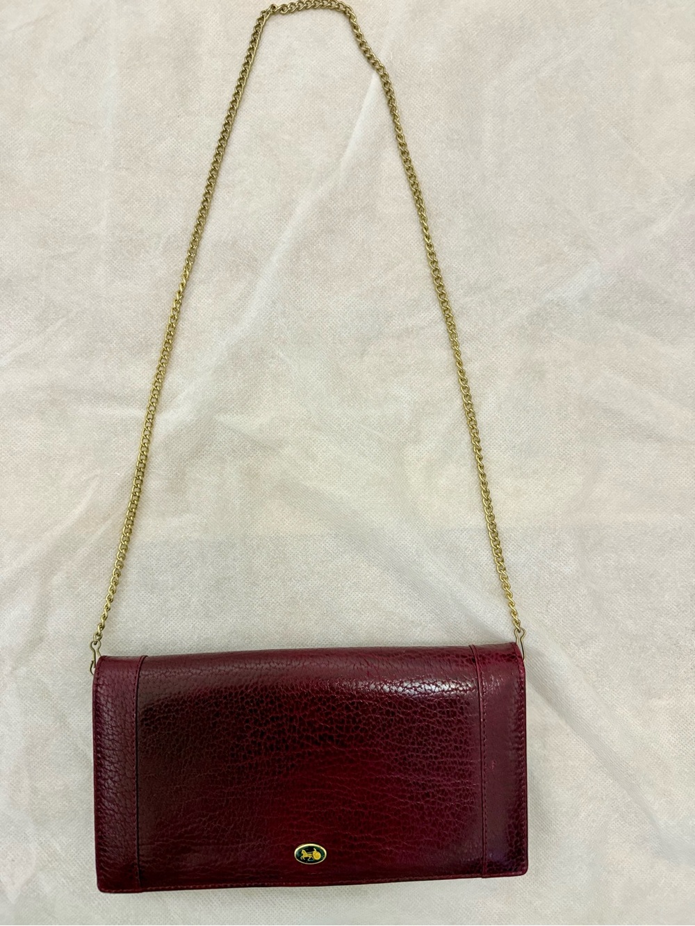 Women's Burgundy Faux Leather Vintage Style Crossbody with Gold Chain